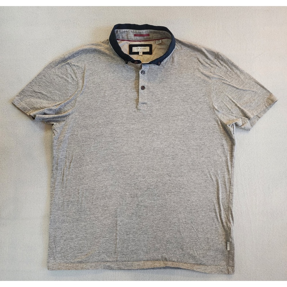 Ted Baker London Polo Shirt Mens Size 5 Large Gray Short Sleeve Button Collar